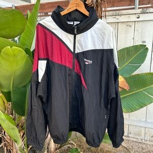 Vintage 90s Reebok Windbreaker Jacket XL Colorblock Packable Hood